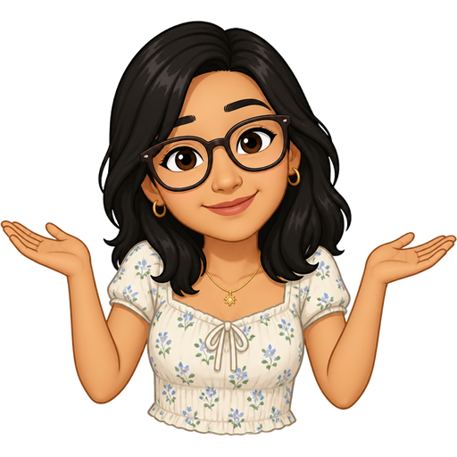 light tan woman with mid-length black hair and glasses wearing a summer illusion top short sleeves shrugging