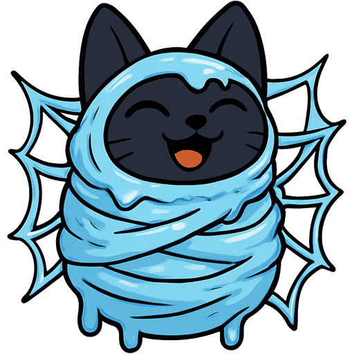 #B8FFFF slikworm cocooned pod black cat happy covered with #B8FFFF huge coating of #B8FFFF slik and #B8FFFF slik wrappings and #B8FFFF webbing