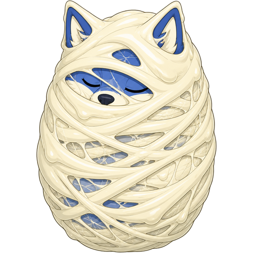 #FFFEED slikworm cocooned pod blue fox fully cocooned covered with #FFFEED huge coating of #FFFEED slik and huge #FFFEED slik wrappings and #FFFEED webbings #FFFEED