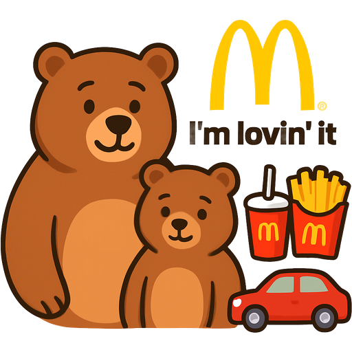 McDonald’s I’m Lovin It, (Cave Bears) Mr. Bear Papa and Bear Son, and McDonald’s I’m lovin it! McDonald’s Drink and McDonald’s Fries, Car