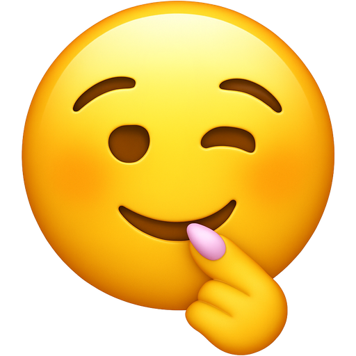 emoji ligeramente sonriente con un gesto coqueto mordiendo ligeramente el dedo índice con las uñas acrílicas rosa pastel