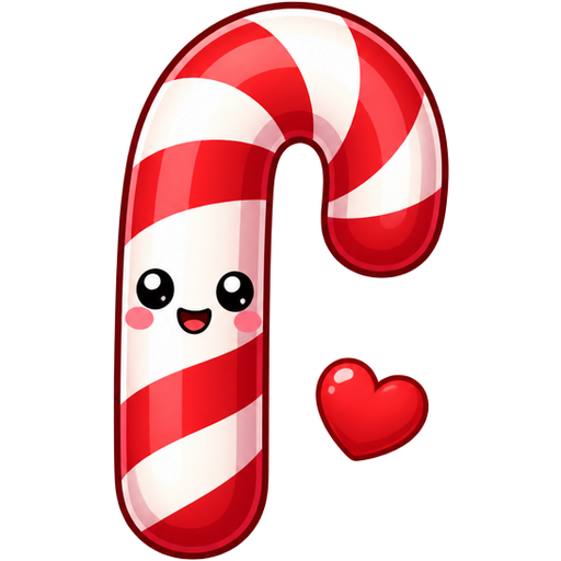 A candy cane smiling, with words “good night” above! stars above the candy cane. and a little red heart