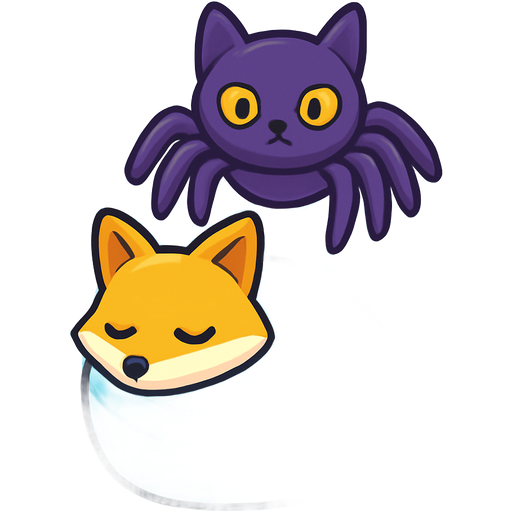 #B8FFFF cocooned body wrapped up yellow fox covered with thick coat of #B8FFFF webbing in a giant #B8FFFF spider web with a giant purple spider cat