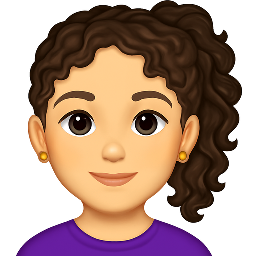 Une fille blanche avec des cheveux ondulés bouclés, mise en queue de cheval, cheveux bruns yeux marrons elle est belle et a des boucles d’oreilles et des détails sur elle