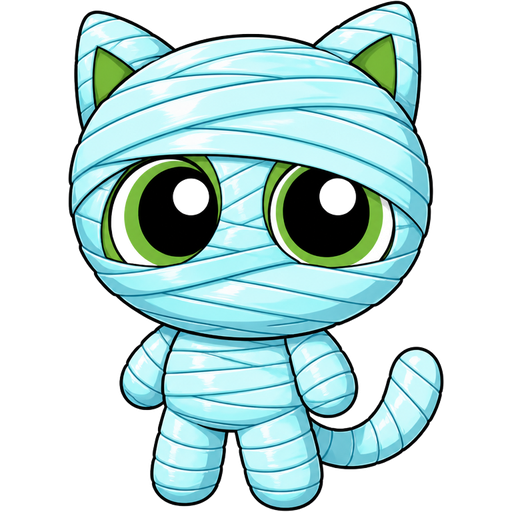 10 layered light cyan slik with white highlights mummy shaped like green boy cat furry completely covered and completely wrapped up with 10 layered light cyan slik with white highlights mummy (powerpuff girls version)