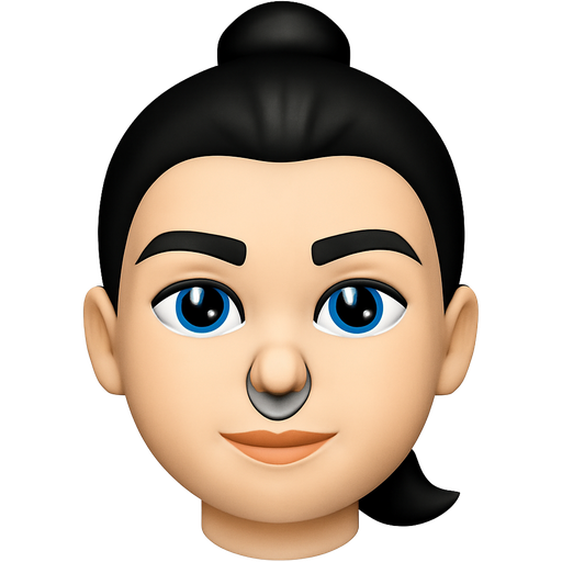 phlebotomist with white skin, a septum ring, and and black hair arched eyebrows and folded ponytail on top of head light blue eyes