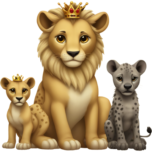 Make a baby lion with a crown on it and right beside it is a hyena that is also cute under the lion in handwriting make it say Mara and under the hyena in the same font make it say Emma