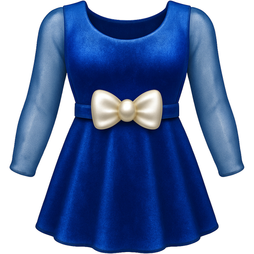 Blue velvet dress with a shiny pearl bow in the middle with see through sleeves and a really short tiny skirt