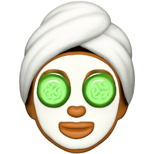tan girl with skincare face mask covering face, cucumber slices on eyes, and a towel wrapped on top of head