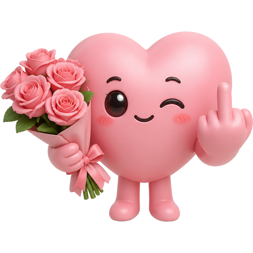 Cute kawaii coeur qui tiens un bouquet de rose en faisant un doigt d'honneur
emoji, adorable pastel soft rounded character