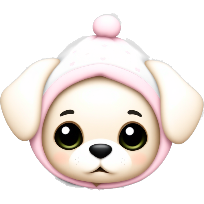 Kawaii puppy in pastel-colored pjs adorned with tiny stars and hearts, oversized floppy ears, and sparkling eyes. It wears a cozy little sleep cap with a pom-pom, snuggled up in a fluffy cloud surrounded by twinkling stars and soft marshmallow-like cushions. βοΈβ¨π