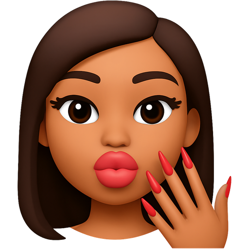 create a high definition modern emoji of Girl with long nails and big lips on a white background, square aspect ratio