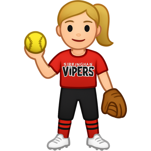 A blonde girl with black softball pants on and red socks with black stripes outlined with white and then a red shirt that says Birmingham vipers on it in the colors black and outlined with white and her hair in a pony tail as well and holding a softball in one hand and in other hand a glove. then girl holding a softball in her hand with a black softball pants red socks with black stripes outlined with white a red jersey that says Birmingham vipers in the colors black and outlined with white and with white cleats with brown hair in braids and a glove on the other hand and it’s a girl
