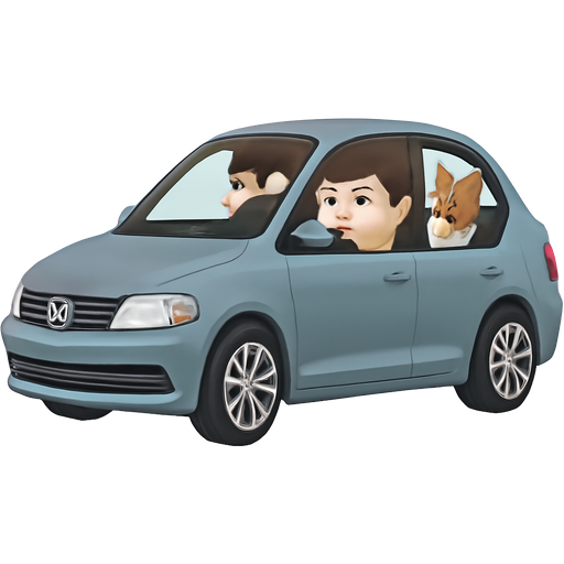 2016 vw jetta in grey/blue with a tri colored corgi in the back seat and a brown haired girl in the drivers seat with a pixie cut
