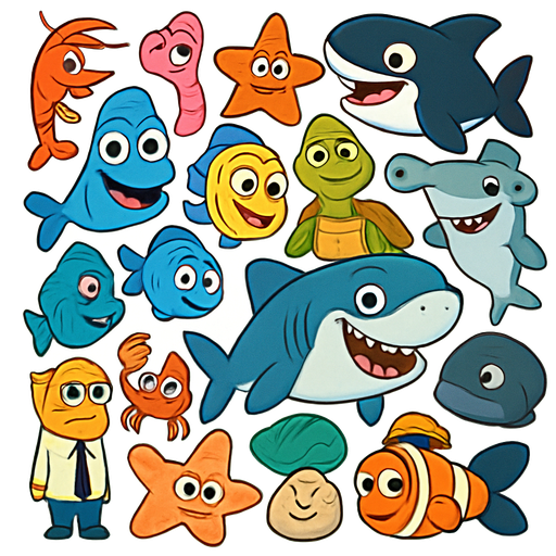 (Shark Tale): Shrimp, Worm, Starfish #1, and Killer Whale #2, Crazy Joe, Shortie #1, Shortie #2, Shortie #3, Guiseppe, Great White #1, Pontrelli, Mrs. Sanchez, Announcer, Great White #2, Hammerhead, Great White #3, Great White #5, Messenger Fish, Tip Fish #2, Prawn Shop Owner, Motown Turtle, Tip Fish #1, Great White #4, Whale, and Killer Whale #1, Cashier, Starfish #2, Starfish #3, Oyster, and Clown Whale, Whale Wash Co-Worker, Taxi Fish
