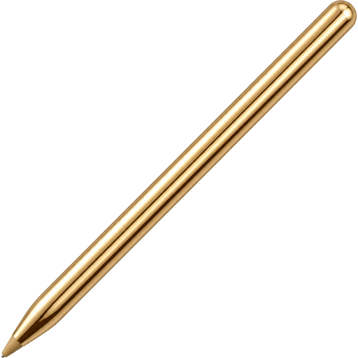 Ultra-realistic 8K render of a luxury gold stylus inspired by a modern Apple Pencil design. The device features a flawless polished metallic gold finish with a subtle brushed undertone beneath a mirror-like surface, showcasing precision machining and ultra-fine craftsmanship. The stylus is perfectly cylindrical with seamless construction, smooth rounded edges, and a minimal buttonless design for a clean high-end aesthetic. The gold surface reflects soft studio lighting with elegant highlights and controlled reflections, emphasizing its premium material quality. The tip is finely engineered with realistic detailing, appearing precise and functional with a soft matte contrast to the metallic body. The overall design is ultra-minimal, sleek, and futuristic, with perfect symmetry and no visible seams or imperfections. Cinematic studio lighting, ray-traced reflections, shallow depth of field, DSLR-quality product photography style, macro-level sharpness, hyper-realistic rendering, Apple-style advertising aesthetic, luxury tech branding vibe, ultra-clean composition, no background details, no imperfections.