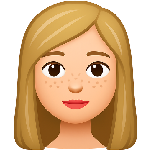 Girl with dirty blond hair and white blonde highlights with peach skin and freckles under eyes and on nose with brown eyes and long length hair and small pointy nose and thin eyebrows and pink heart shaped lips