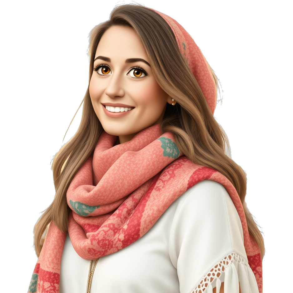 "Boho tab girl in vibrant scarf, soft pastel colors, dreamy sunlight, surrounded by vintage decor, urban chic vibe."
