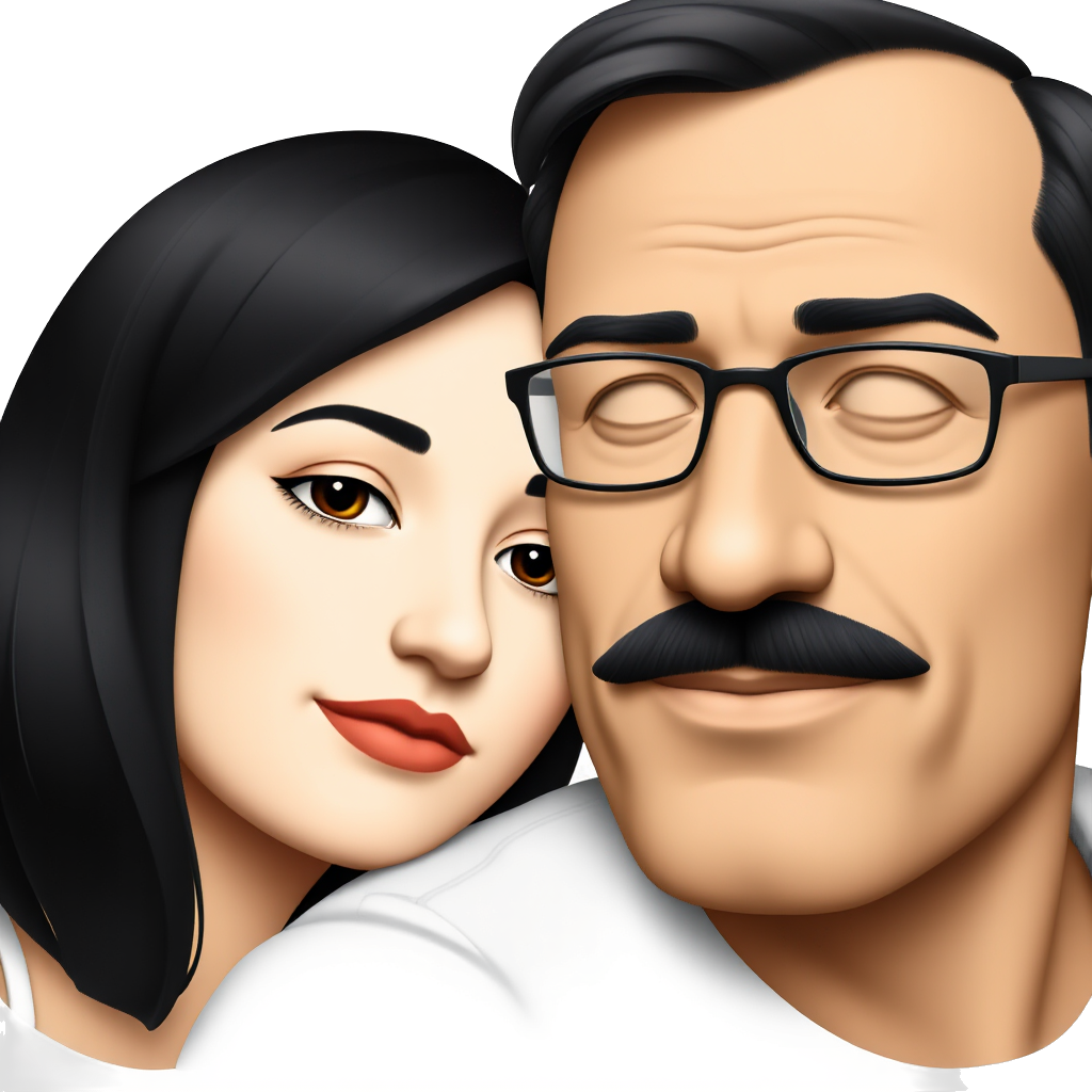 can you create a girl with black hair and a guy with tan skin He has a black mustache and wears glasses and she sleep in his shoulder