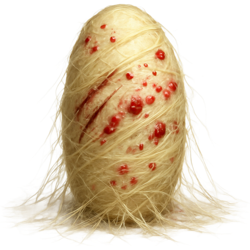 #FFFEED slikworm cocoon upright with claws marks and red blisters and red warts and red clusters #FFFEED covered with #FFFEED very huge coating of #FFFEED slik and very huge #FFFEED slik wrappings and #FFFEED webbings #FFFEED very large coating of #FFFEED slik and very huge #FFFEED slik wrappings and #FFFEED webbings #FFFEED on the ground just like blooderfly slikworm cocoon for dungeon fighter online game artistic creation, beautiful art