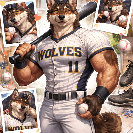 A Full Body and Facial Wallpaper of a Hunky and Chunky a Very Hot and Handsome German Shepard mixed with a Australian Shepard bara furry who is a Baseball College player and Extremely muscular but not to muscular and Extremely Masculine and Handsome and Ginormous Arms and a Rounded Pecs very Short Strait Hair but tall and a little bit lean. Wearing Tight Baseball Jersey blushing
