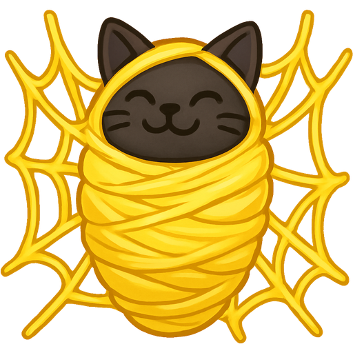 #FFFF8F slikworm cocooned completely black cat happy encased completely enveloped completely cocooned completely covered with #FFFF8F huge coating of #FFFF8F slik and huge #FFFF8F slik wrappings and huge #FFFF8F webbing wrappings #FFFF8F emoji, artistic style