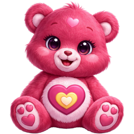 Cub Wonder Heart Dark Pink Care Bear with a three-Layered Heart Light Pink, Yellow and dark pink on its stomach