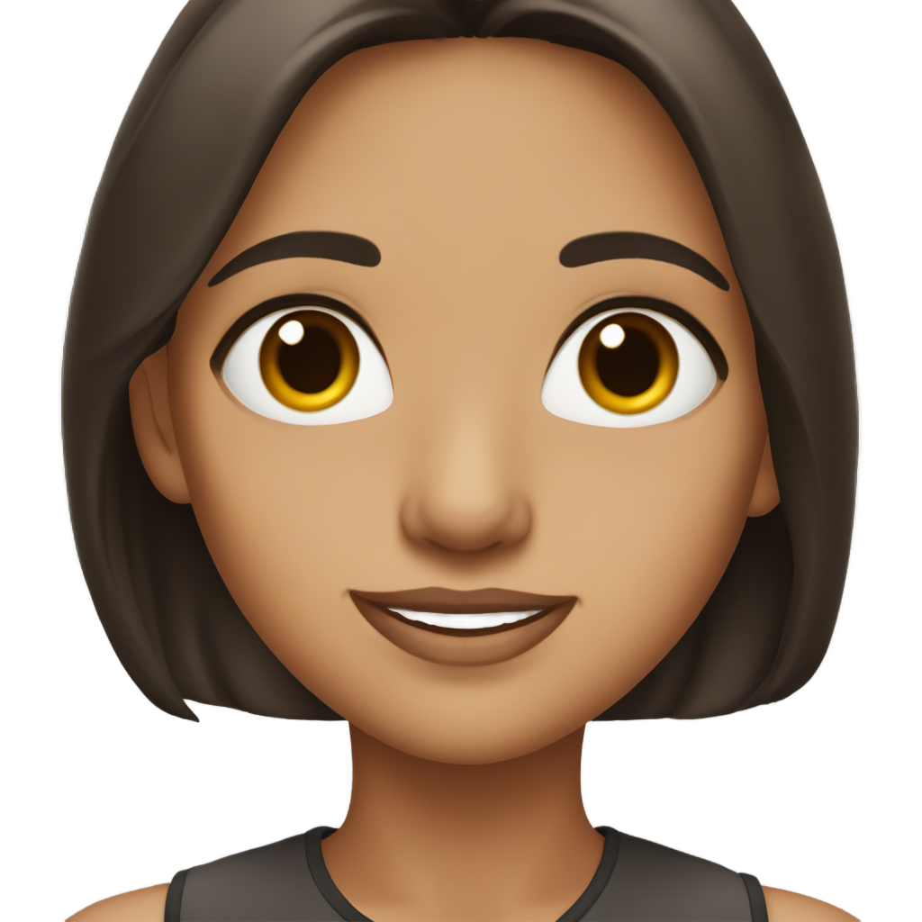 Emoji with the image of a shoulder-length girl with dark brown hair below her shoulders, full lips and dark brown eyes with long eyelashes.