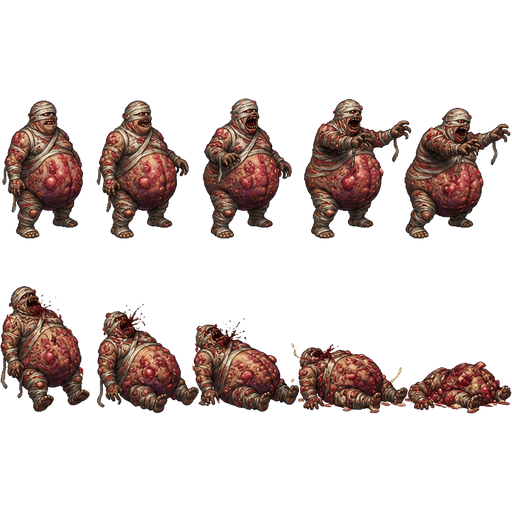 bloated mummy covered with red blisters
(idle five sprites) (death five sprites)( dungeon fighter online pc game)