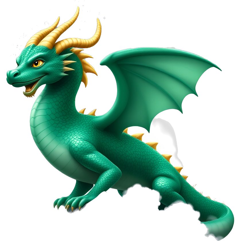 Majestic dragon adorned in shimmering emerald scales, wearing a cloak of celestial clouds, with golden horns spiraling gracefully. Its eyes glisten like sapphires, breathing iridescent fire that dances like the aurora borealis, perched atop a mountain peak under a starlit sky, exuding an aura of ancient wisdom and power.