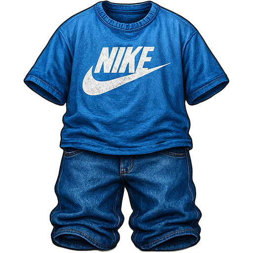 create a ultra detailed emoji of a blue gnarly baggy nike shirt with baggy jeans aswell on a white background, square aspect ratio