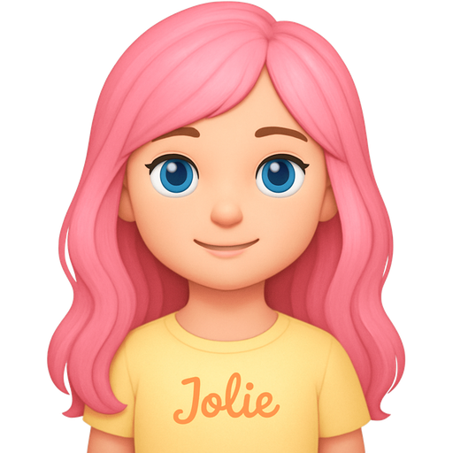 Une fille avec Les Cheveux roses longset des Yeux bleus pastels Petit nez T Shirt jaune pastel avec une petite écriture jolie et mignonne