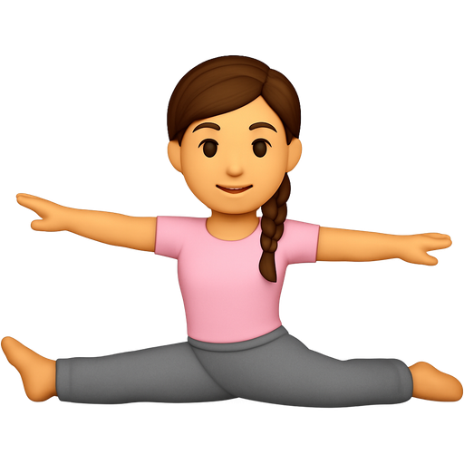 Dancer white brown hair wearing a light pink tight tee shirt and baggy grey sweatpants with no cuffs at the bottom doing a the splits with a frech braids