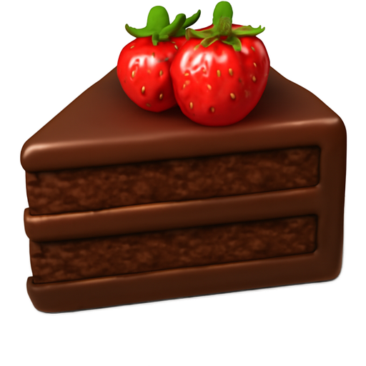 A warm piece of chocolate cake with a warm chocolate layered, and 2 red strawberries on the top of the cake.