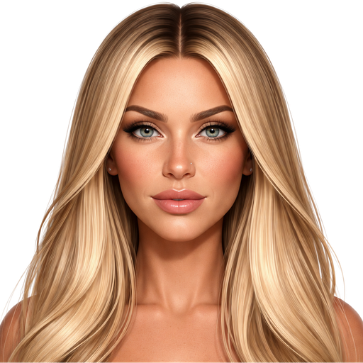 48 year old baddie with slightly full lips a slight bumpy nose cheek bones with freckles almond shaped gray colored eyes long lashes nose stud fair skin with long straight blonde hair and dark roots parted in the middle serious
