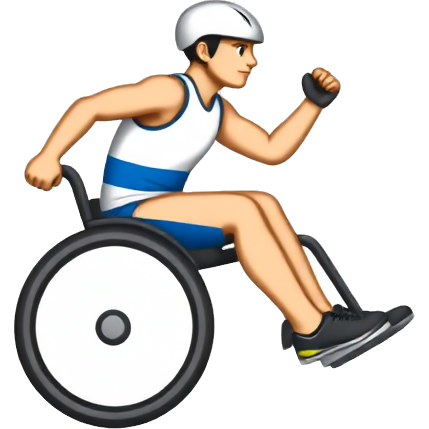 Create a minimalist emoji-style design representing the Paralympic Games. The design should be simple, using bold outlines and flat colors to match the standard SMS emoji aesthetic. It could feature a dynamic athlete using a wheelchair, a prosthetic limb, or another symbol of adaptive sports. Ensure the design conveys energy, inclusivity, and competition while remaining easily recognizable at a small scale. The background should be transparent for versatile use