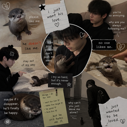 A Collage of a baby otter and doesn’t his owner doesn’t like him and to cling to his liking, and he bullies it.
