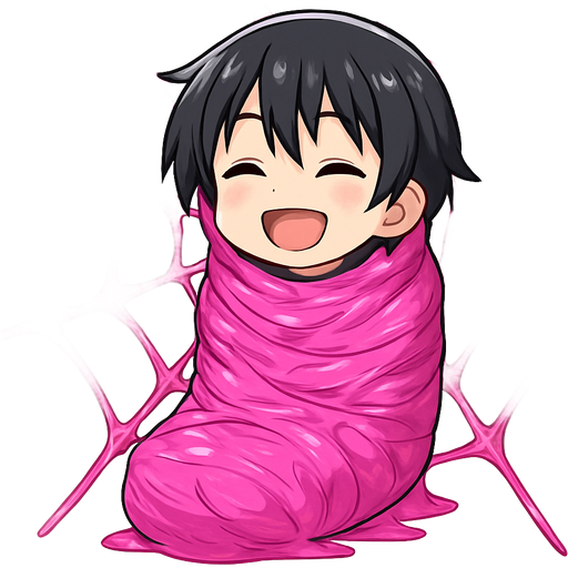 #FF69B4 slikworm cocooned pod black haired boy happy covered with #FF69B4 huge coating of #FF69B4 slik and #FF69B4 slik wrappings and covered with #FF69B4 huge coating of #FF69B4 webbing