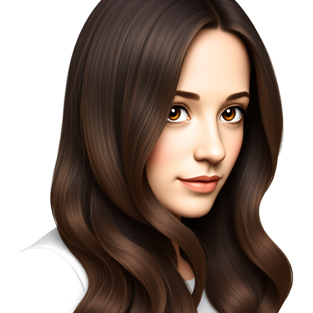 White girl. Long chocolate brown wavy hair. Middle part in hair. Dark brown eyes. Long eyelashes. Beautiful. Pretty.