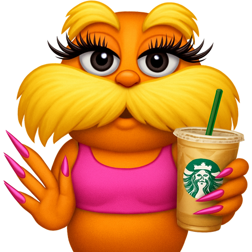 The Lorax detailed with a crop top, excessive fake lashes, super super long nails and Starbucks drink