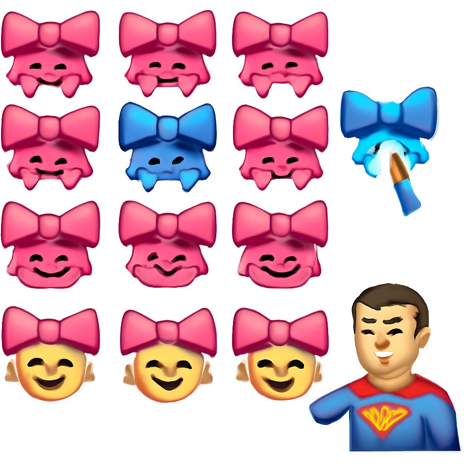 lots of pink bows but there is one blue bow and every one is super angry but then Superman takes the blue bow out and everyone is happy again