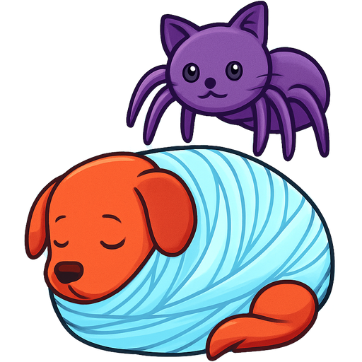 #B8FFFF cocooned body wrapped up red dog sleeping covered with thick coat of #B8FFFF webbing in a giant #B8FFFF spider web with a giant purple spider cat