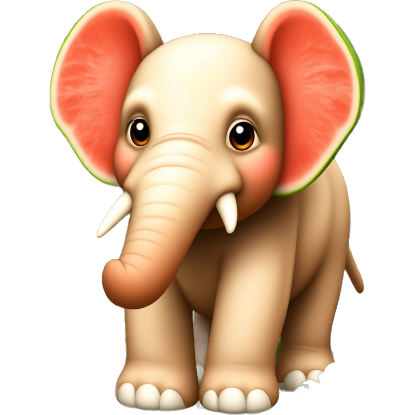 "πππππ₯ - A watermelon elephant with rice grain ears, banana trunk, grape body, and carrot tusks, standing proudly in a colorful fruit jungle!"
