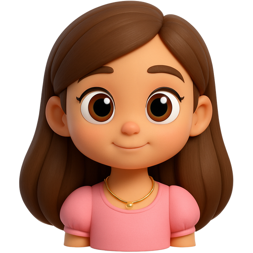 Girl with light tan skin with brown eyes and brown soft hair long hair, and wearing pink baby doll also Gold necklace Small and scattered pieces of pearls