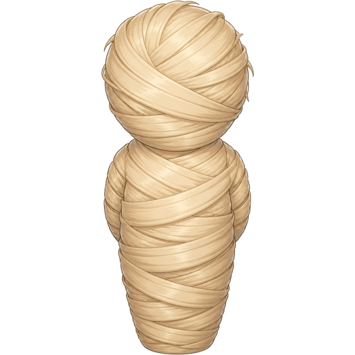 wrapped up and mummified fully covered in a light blonde hair cocoon shaped like boy with arms behind back with light blonde hair completely covered with thick layers non-transparent light blonde hair light blonde hair