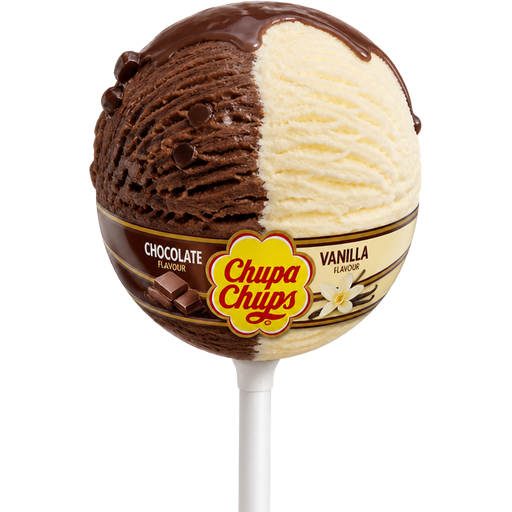 Chupa Chups Chocolate Vanilla Ice Cream with Scoops of Ice Cream with Chocolate on One Side and Vanilla on The Other Side on the Lollipop