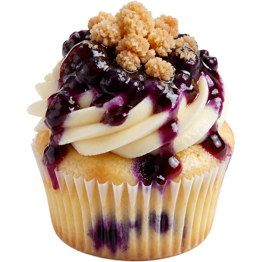 Blueberry Cheesecake Cupcake was Vanilla Buttercream Frosting with Blueberry Compote and Streusel on Top