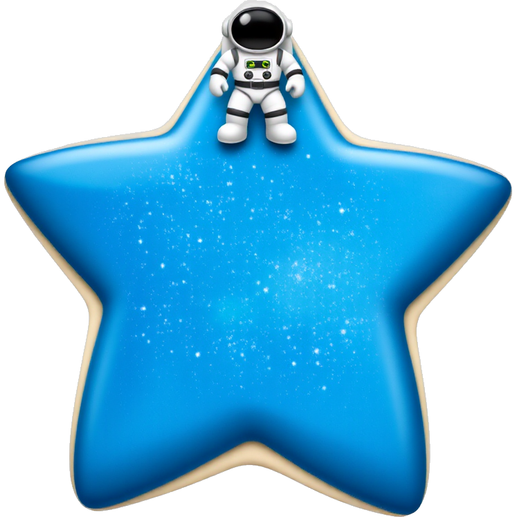 "Galactic Star Cookie" - a shimmering cookie shaped like a star, coated in cosmic blue icing, sprinkled with edible glitter resembling distant galaxies, and finished with a tiny astronaut figurine standing atop, ready for a sweet space adventure in every bite!