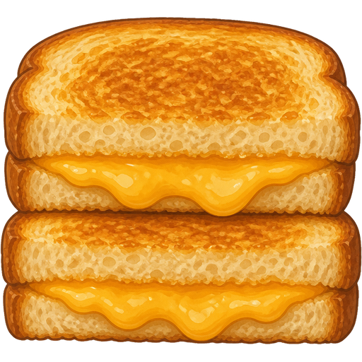 ghibli style | 2 grilled cheese sandwich halves, vertically stacked | toasted bread | pov: close-up + front center + eye-level