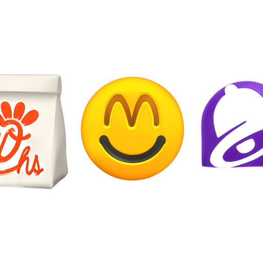 There is a Chick-fil-A bag and then on the right there is a McDonald’s happy wheel on the left. There’s a Taco Bell.